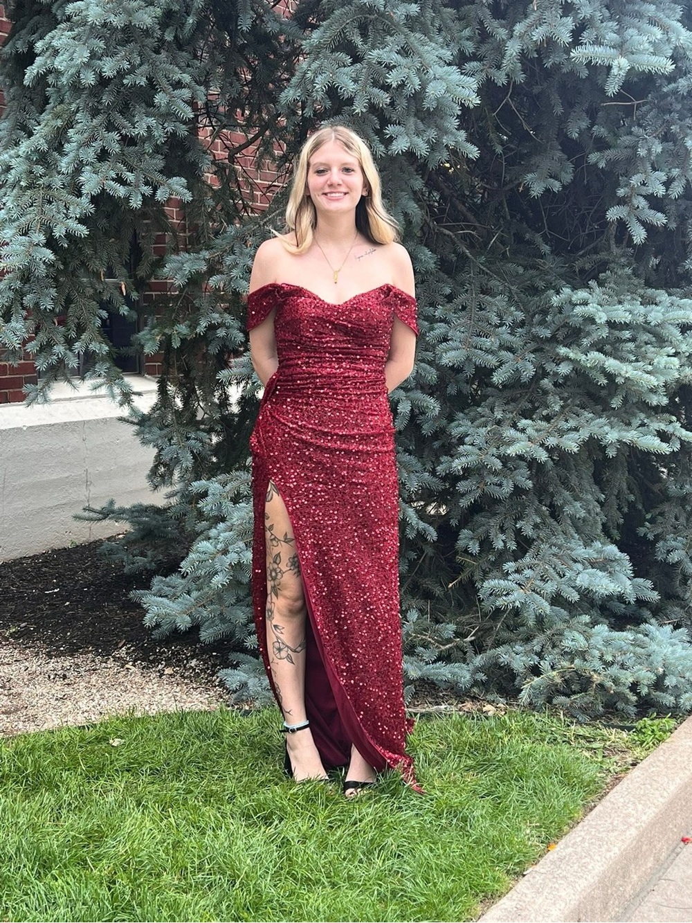 SHEIN One-Shoulder Sequin Gown in Burgundy Red